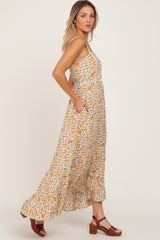 Yellow Floral Button Accent Maxi Dress