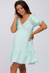 Mint Striped Sweetheart Maternity Mini Dress