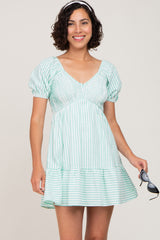 Mint Striped Sweetheart Mini Dress