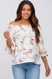 Cream Floral Off Shoulder Maternity Blouse