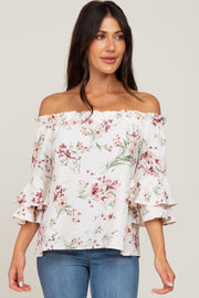 Cream Floral Off Shoulder Blouse