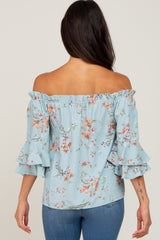 Light Blue Floral Off Shoulder Blouse