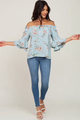 Light Blue Floral Off Shoulder Blouse