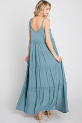 Blue Sleeveless Tiered Maxi Dress