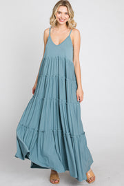 Blue Sleeveless Tiered Maxi Dress