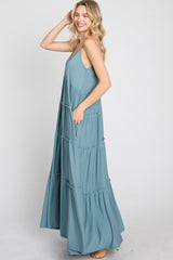 Blue Sleeveless Tiered Maxi Dress