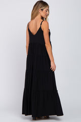 Black Sleeveless Tiered Maternity Maxi Dress