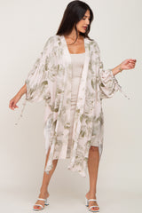 Beige Palm Print Tie Sleeve Cover Up