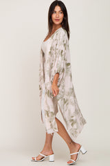 Beige Palm Print Tie Sleeve Cover Up