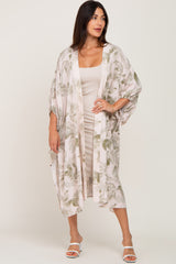 Beige Palm Print Tie Sleeve Cover Up