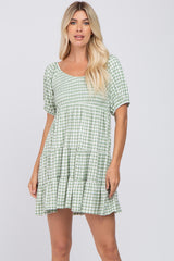 Green Gingham Smocked Tiered Maternity Dress