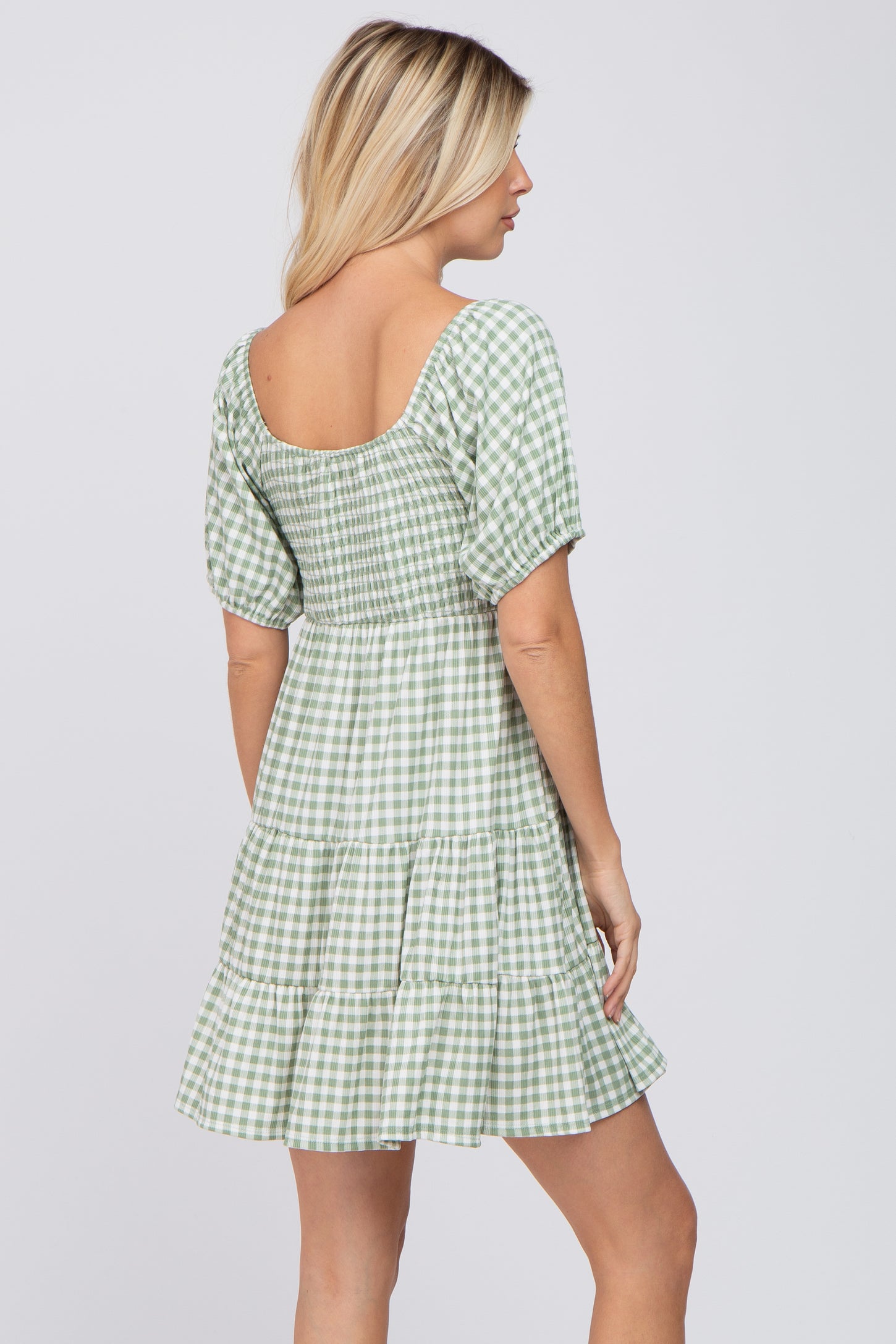 Green Gingham Smocked Tiered Dress– PinkBlush