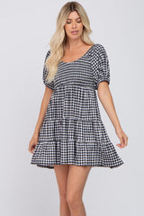 Black Gingham Smocked Tiered Maternity Dress