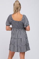 Black Gingham Smocked Tiered Maternity Dress