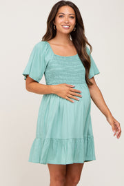 Mint Green Smocked Back Tie Maternity Dress