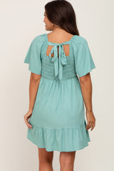 Mint Green Smocked Back Tie Maternity Dress