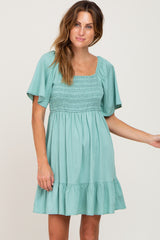 Mint Green Smocked Back Tie Maternity Dress