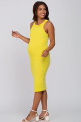 Neon Yellow Ribbed Fitted Maternity Tank Dress