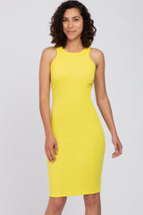 Neon Yellow Ribbed Fitted Tank Dress