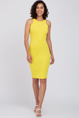 Neon Yellow Ribbed Fitted Tank Dress