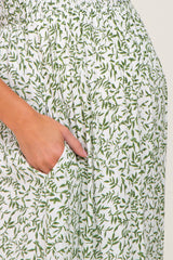 Green Leaf Print Smocked Maternity Maxi Dress
