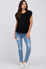 Black Ruched Shoulder Maternity Top