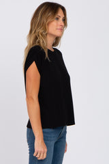 Black Ruched Shoulder Top