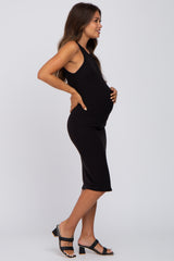 Black Ribbed Sleeveless Maternity Dress