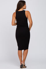 Black Ribbed Sleeveless Maternity Dress