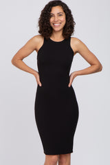 Black Ribbed Sleeveless Maternity Dress