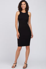 Black Ribbed Sleeveless Dress