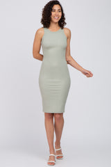 Light Olive Ribbed Sleeveless Dress