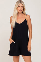 Black V-Neck Basic Romper