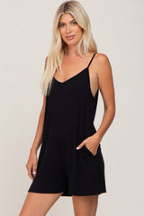 Black V-Neck Basic Romper