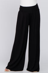 Black Smocked Wide Leg Maternity Pants