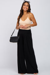 Black Smocked Wide Leg Maternity Pants