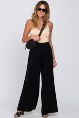 Black Smocked Wide Leg Maternity Pants