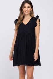 Black Eyelet V-Neck Maternity Dress