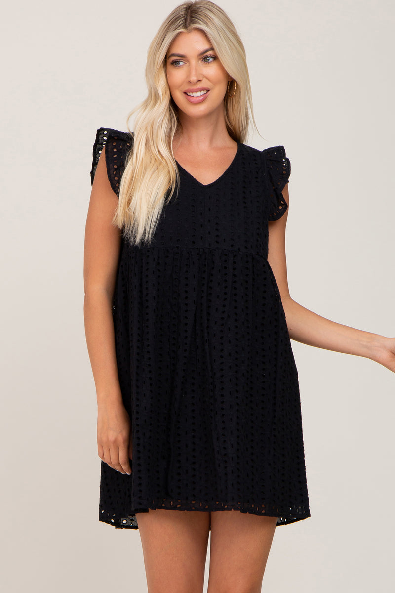 Black Eyelet V-Neck Dress – PinkBlush