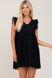 Black Eyelet V-Neck Dress