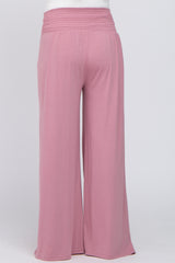 Mauve Smocked Wide Leg Maternity Pants