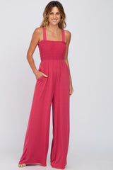 Pink Sleeveless Smocked Wide Leg Maternity Jumpsuit