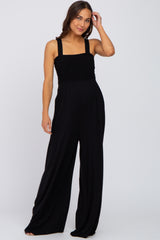 Black Sleeveless Smocked Wide Leg Maternity Jumpsuit