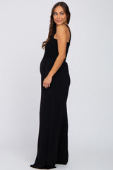 Black Sleeveless Smocked Wide Leg Maternity Jumpsuit