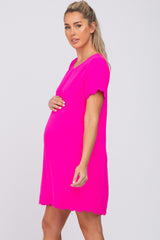 Fuchsia Scalloped Maternity Shift Dress