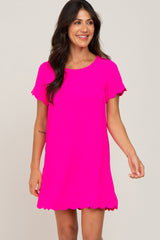 Fuchsia Scalloped Maternity Shift Dress