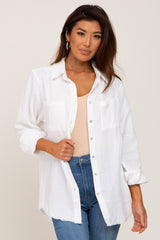 Ivory Frayed Hem Button Down Top