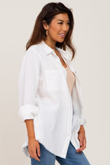 Ivory Frayed Hem Button Down Top