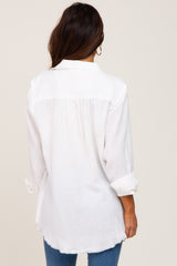 Ivory Frayed Hem Button Down Top