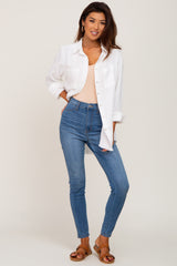 Ivory Frayed Hem Button Down Top